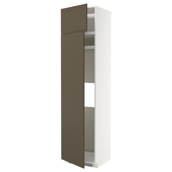METOD hi cab f fridge or freezer w 2 drs, white/Havstorp brown-beige, 60x60x240 cm