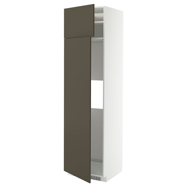 METOD hi cab f fridge or freezer w 2 drs, white/Havstorp brown-beige, 60x60x220 cm