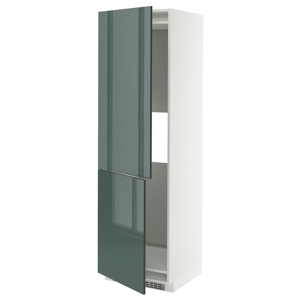 METOD hi cab f fridge or freezer w 2 drs, white/Kallarp high-gloss dark grey-green, 60x60x200 cm