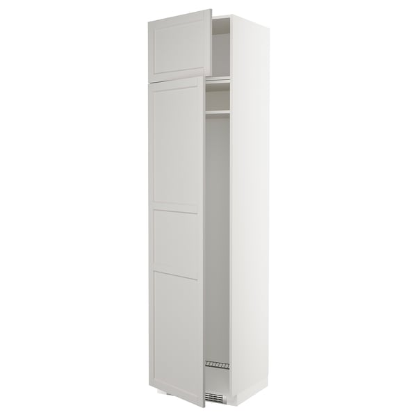METOD hi cab f fridge or freezer w 2 drs, white/Lerhyttan light grey, 60x60x240 cm
