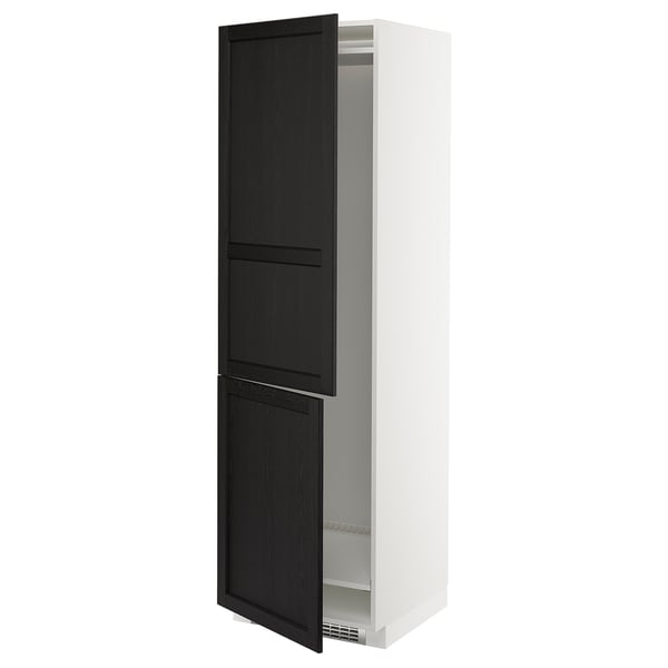 METOD hi cab f fridge or freezer w 2 drs, white/Lerhyttan black stained, 60x60x200 cm