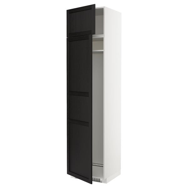 METOD hi cab f fridge or freezer w 2 drs, white/Lerhyttan black stained, 60x60x240 cm