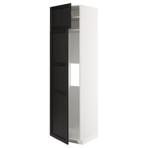 METOD hi cab f fridge or freezer w 2 drs, white/Lerhyttan black stained, 60x60x220 cm