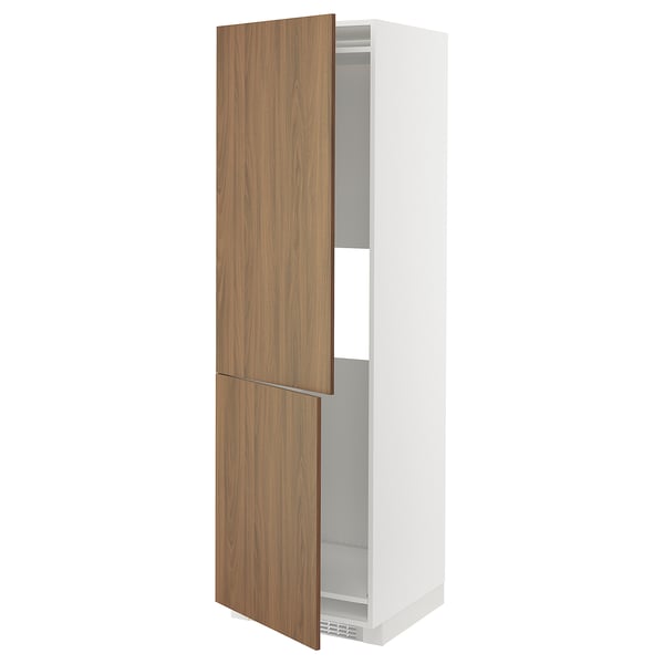 METOD hi cab f fridge or freezer w 2 drs, white/Tistorp brown walnut effect, 60x60x200 cm