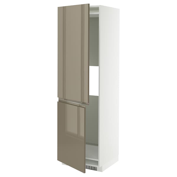 METOD hi cab f fridge or freezer w 2 drs, white/Voxtorp high-gloss dark grey-brown, 60x60x200 cm