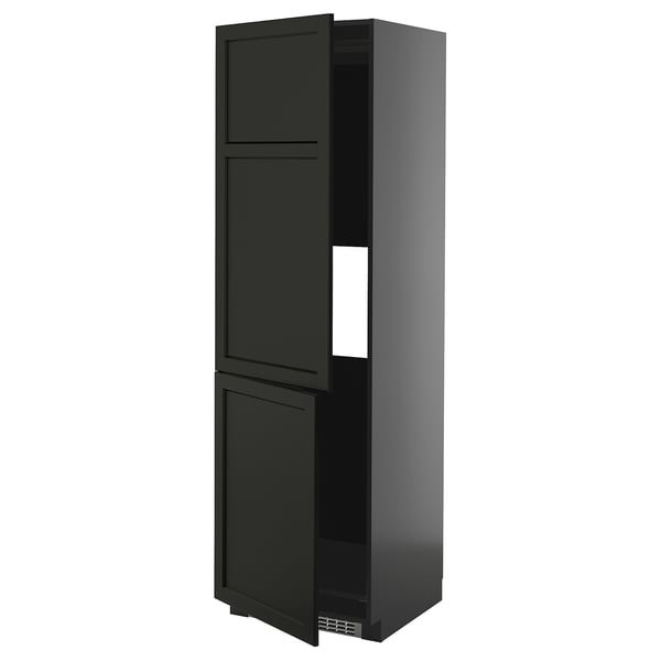 METOD hi cab f fridge or freezer w 2 drs, black-grey/Lerhyttan black stained, 60x60x200 cm