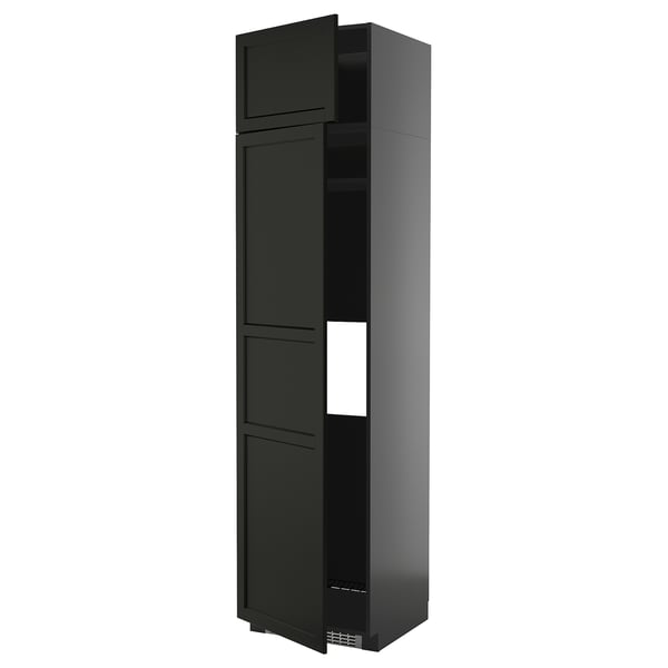 METOD hi cab f fridge or freezer w 2 drs, black-grey/Lerhyttan black stained, 60x60x240 cm