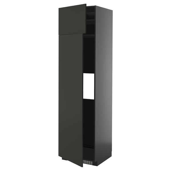 METOD hi cab f fridge or freezer w 2 drs, black-grey/Nickebo matt anthracite, 60x60x220 cm