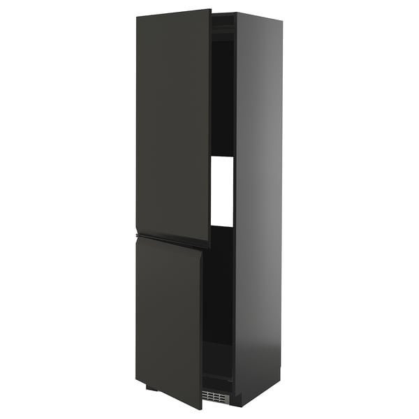 METOD hi cab f fridge or freezer w 2 drs, black-grey/Upplöv matt anthracite, 60x60x200 cm