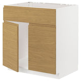 METOD base cabinet f sink w 2 doors/front, white/Voxtorp oak effect, 80x60 cm