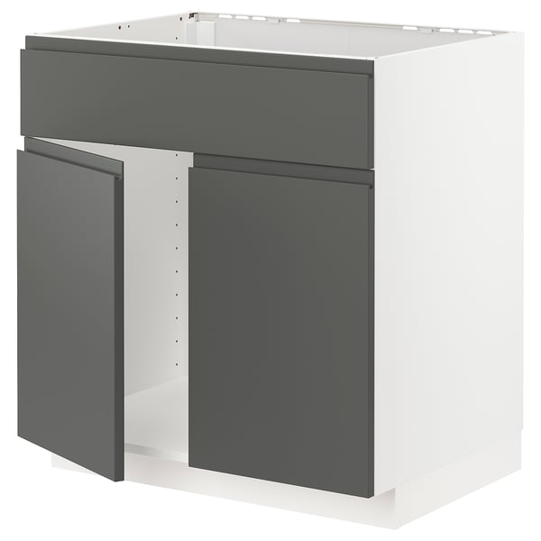 METOD base cabinet f sink w 2 doors/front, white/Voxtorp dark grey, 80x60 cm
