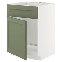 METOD base cabinet f sink w door/front, white/Axstad grey-green, 60x60 cm
