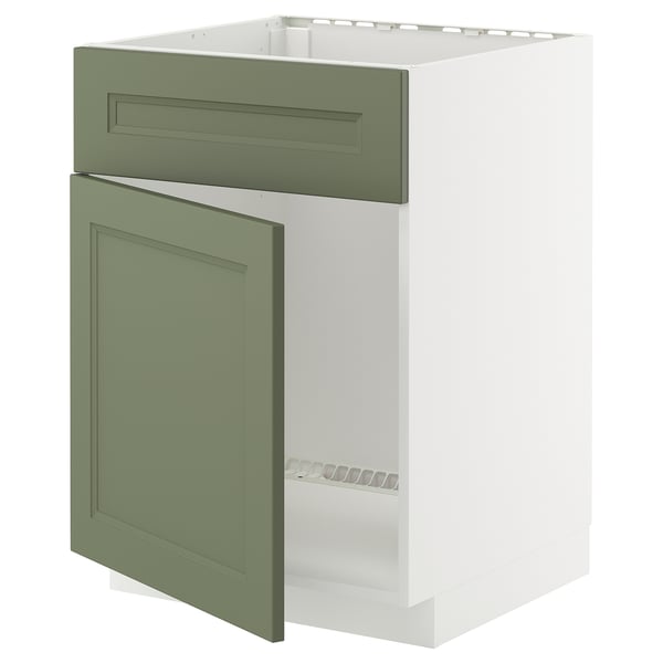 METOD base cabinet f sink w door/front, white/Axstad grey-green, 60x60 cm