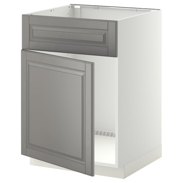 METOD base cabinet f sink w door/front, white/Bodbyn grey, 60.0x80.0x60.0 cm