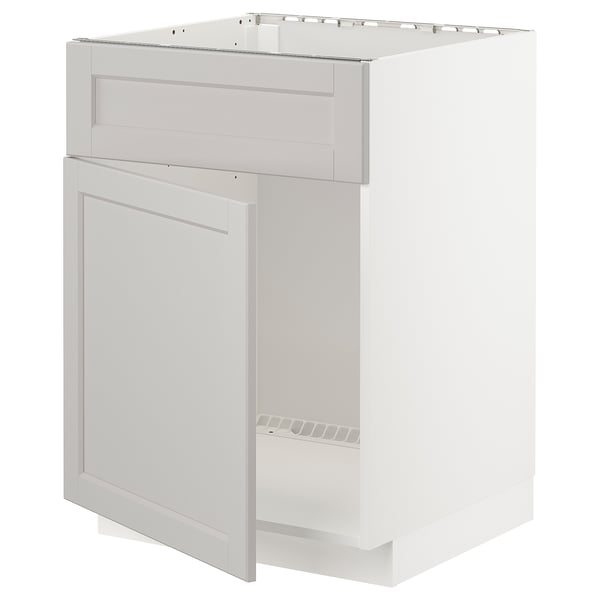 METOD base cabinet f sink w door/front, white/Lerhyttan light grey, 60x60 cm