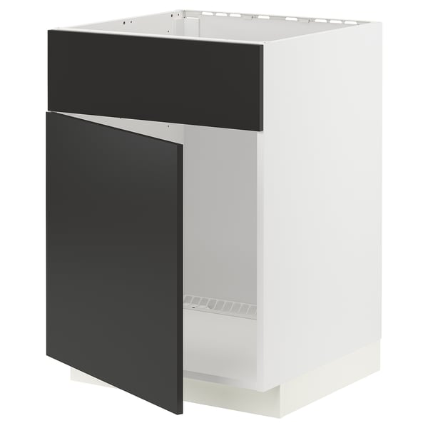 METOD base cabinet f sink w door/front, white/Nickebo matt anthracite, 60x60 cm