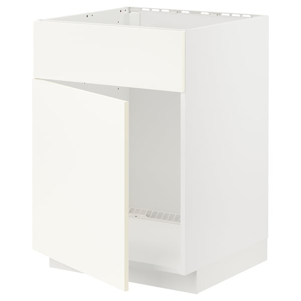 METOD base cabinet f sink w door/front, white/Vallstena white, 60x60 cm