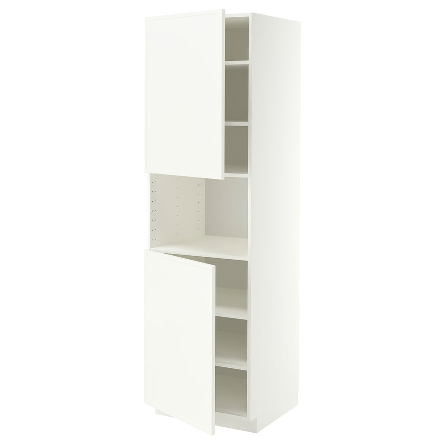 METOD high cab f micro w 2 doors/shelves, white/Aspudden matt white, 60x60x200 cm