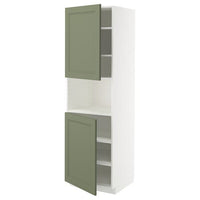 METOD high cab f micro w 2 doors/shelves, white/Axstad grey-green, 60x60x200 cm