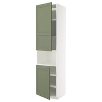 METOD high cab f micro w 2 doors/shelves, white/Axstad grey-green, 60x60x240 cm