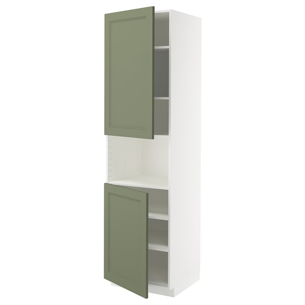 METOD high cab f micro w 2 doors/shelves, white/Axstad grey-green, 60x60x220 cm