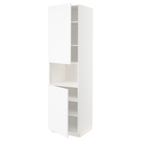 METOD high cab f micro w 2 doors/shelves, white Enköping/white wood effect, 60x60x220 cm