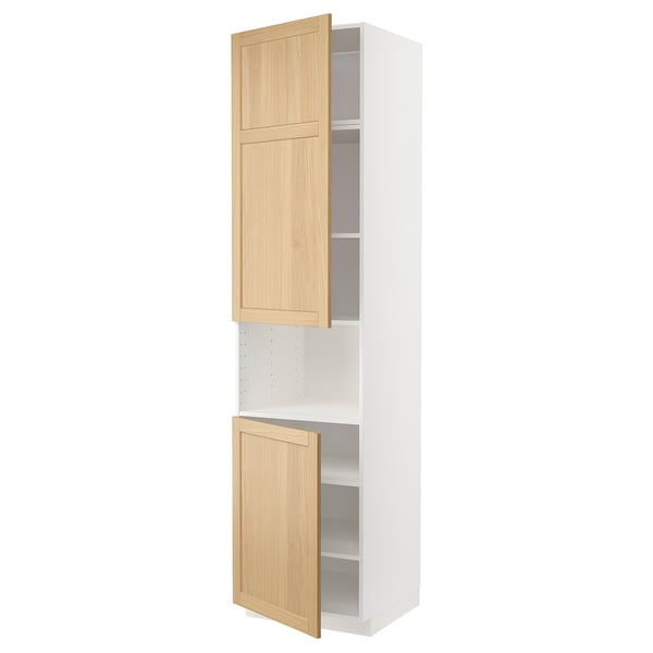 METOD high cab f micro w 2 doors/shelves, white/Forsbacka oak, 60x60x240 cm