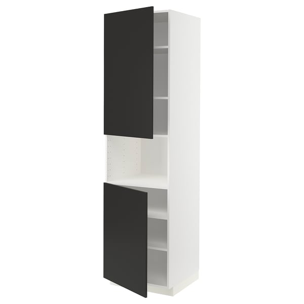 METOD high cab f micro w 2 doors/shelves, white/Nickebo matt anthracite, 60x60x220 cm