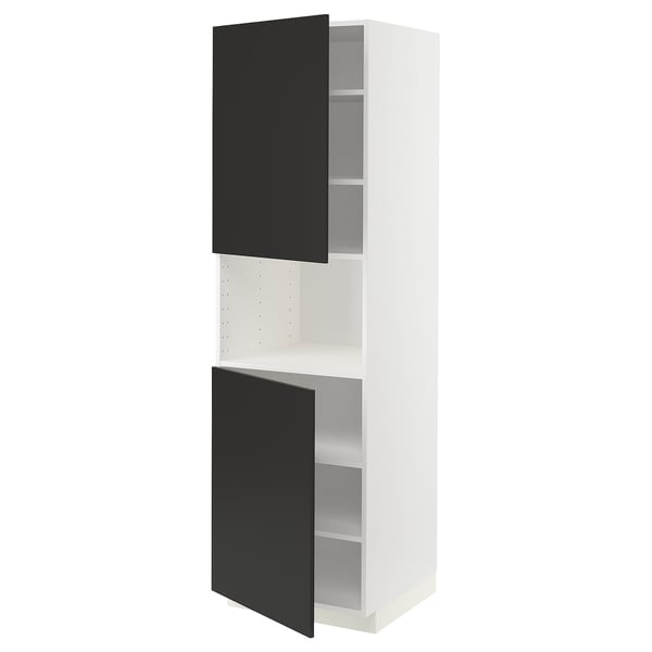 METOD high cab f micro w 2 doors/shelves, white/Nickebo matt anthracite, 60x60x200 cm