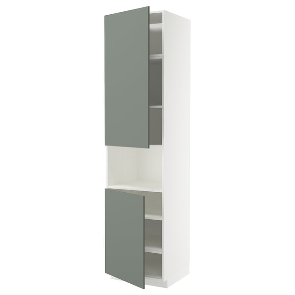 Ikea METOD - High cab f micro w 2 doors/shelves, white/Nickebo matt grey-green, 60x60x240 cm