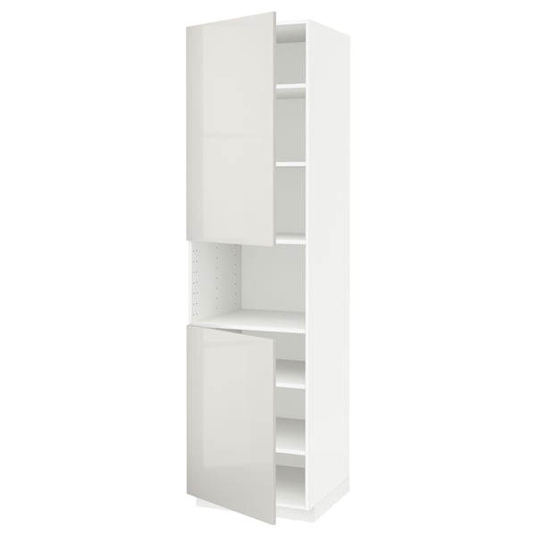 METOD high cab f micro w 2 doors/shelves, white/Ringhult light grey, 60x60x220 cm
