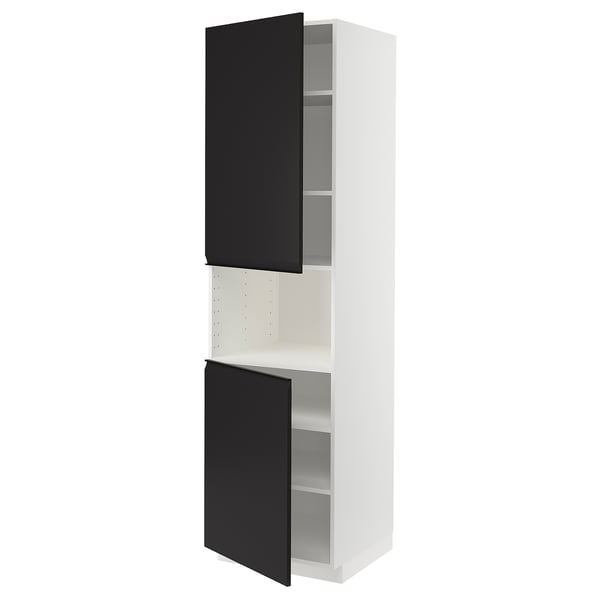 METOD high cab f micro w 2 doors/shelves, white/Upplöv matt anthracite, 60x60x220 cm