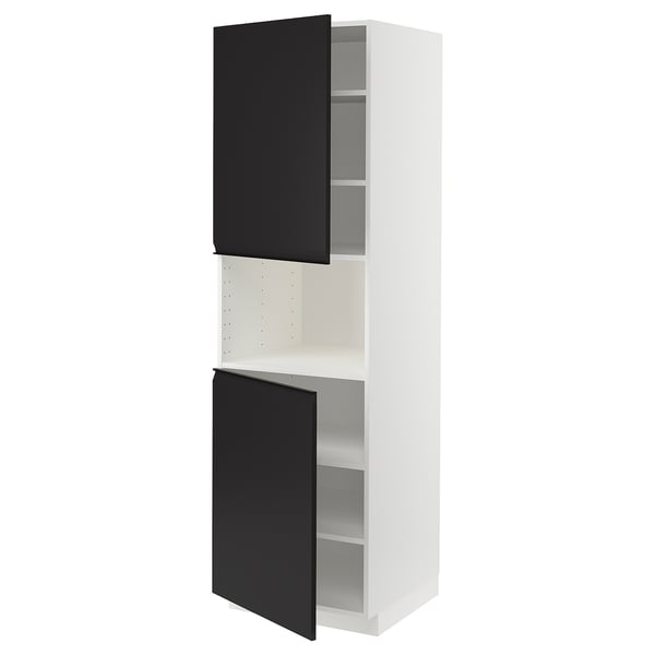 METOD high cab f micro w 2 doors/shelves, white/Upplöv matt anthracite, 60x60x200 cm