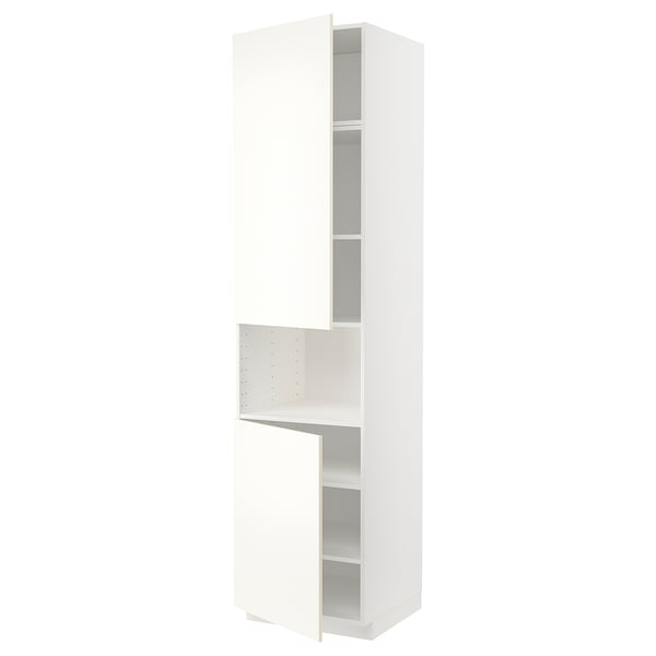 METOD high cab f micro w 2 doors/shelves, white/Vallstena white, 60x60x240 cm