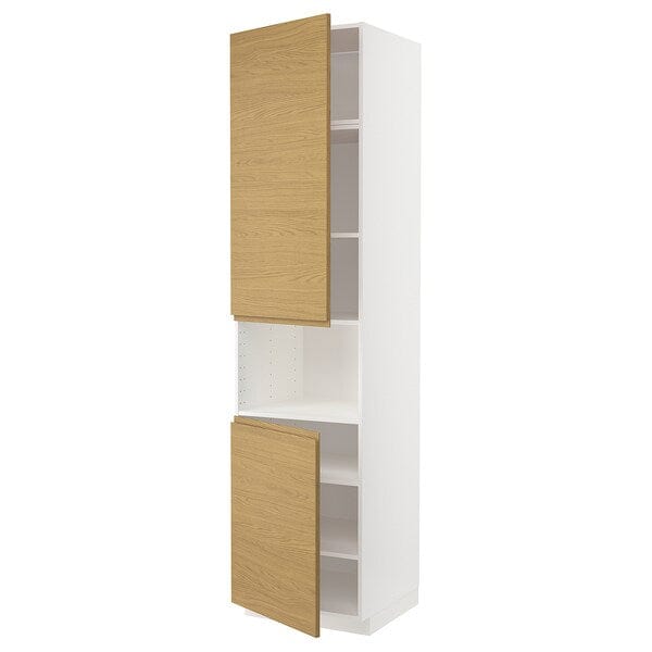 Ikea METOD - High cab f micro w 2 doors/shelves, white/Voxtorp oak effect, 60x60x240 cm