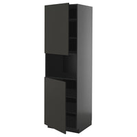 METOD high cab f micro w 2 doors/shelves, black-grey/Nickebo matt anthracite, 60x60x200 cm