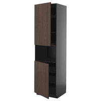 METOD high cab f micro w 2 doors/shelves, black-grey/Sinarp brown, 60x60x220 cm