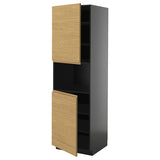 METOD high cab f micro w 2 doors/shelves, black-grey/Voxtorp oak effect, 60x60x200 cm