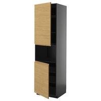 METOD high cab f micro w 2 doors/shelves, black-grey/Voxtorp oak effect, 60x60x220 cm
