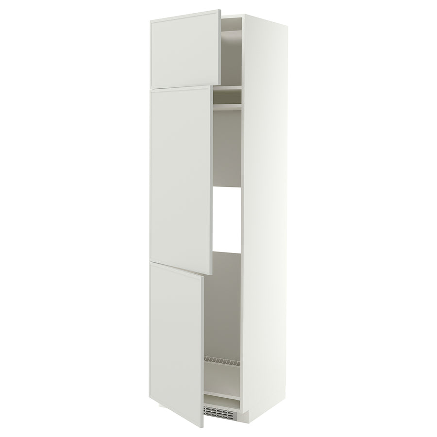 METOD high cab f fridge/freezer w 3 doors, white/Aspudden light grey, 60x60x220 cm