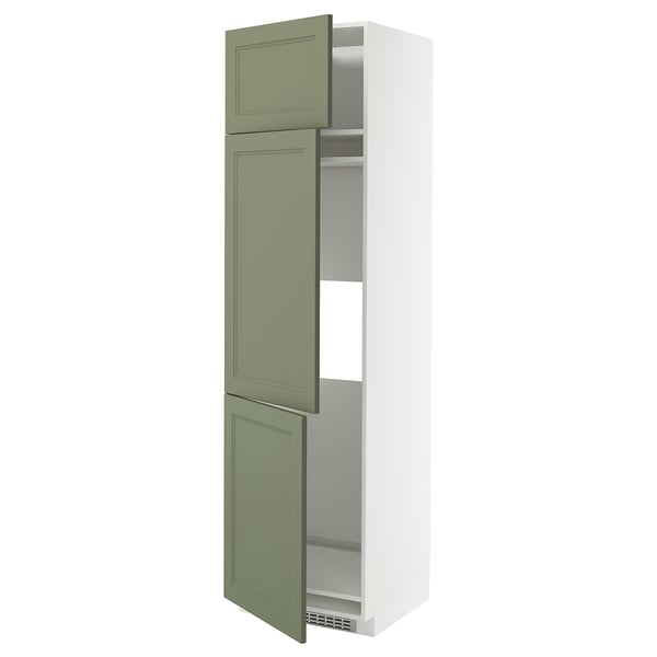 METOD high cab f fridge/freezer w 3 doors, white/Axstad grey-green, 60x60x220 cm