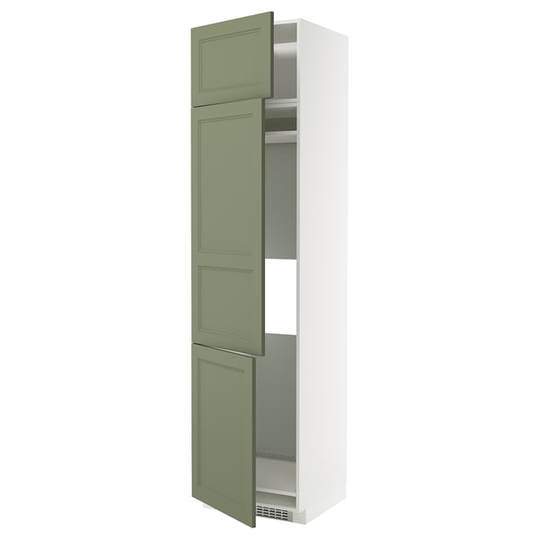 METOD high cab f fridge/freezer w 3 doors, white/Axstad grey-green, 60x60x240 cm