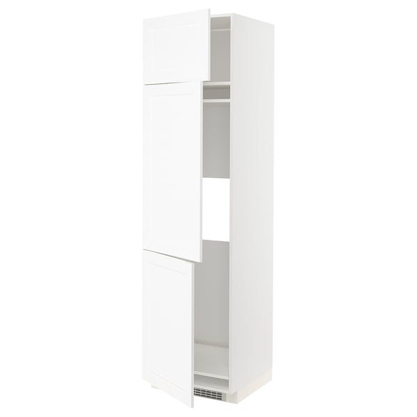METOD high cab f fridge/freezer w 3 doors, white Enköping/white wood effect, 60x60x220 cm