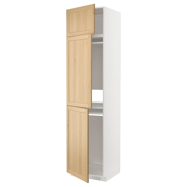 METOD high cab f fridge/freezer w 3 doors, white/Forsbacka oak, 60x60x240 cm