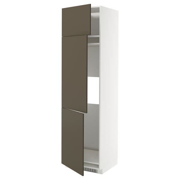 METOD high cab f fridge/freezer w 3 doors, white/Havstorp brown-beige, 60x60x220 cm