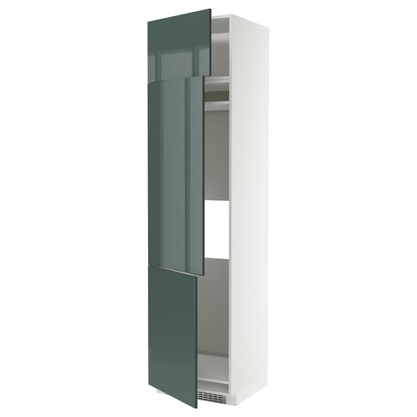 METOD high cab f fridge/freezer w 3 doors, white/Kallarp high-gloss dark grey-green, 60x60x240 cm