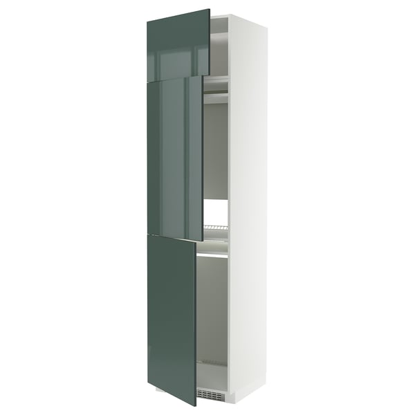 METOD high cab f fridge/freezer w 3 doors, white/Kallarp high-gloss dark grey-green, 60x60x240 cm