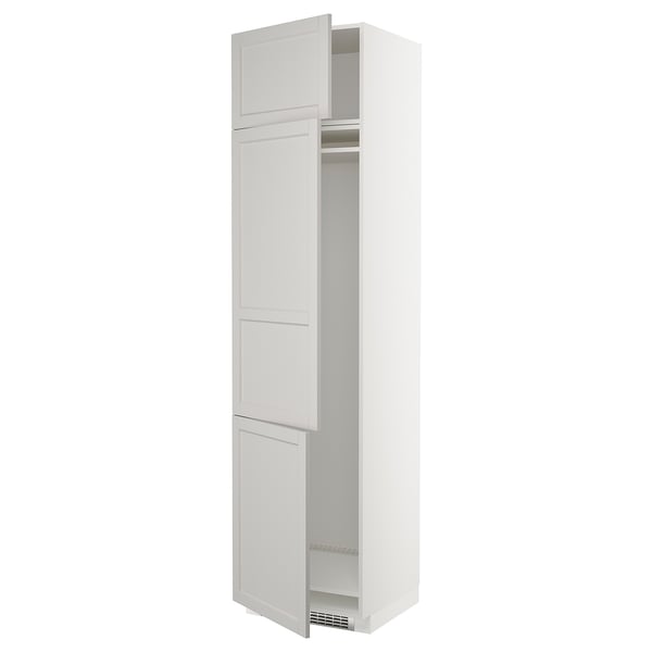 METOD high cab f fridge/freezer w 3 doors, white/Lerhyttan light grey, 60x60x240 cm