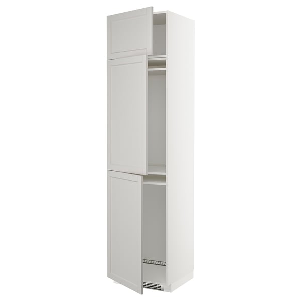 METOD high cab f fridge/freezer w 3 doors, white/Lerhyttan light grey, 60x60x240 cm