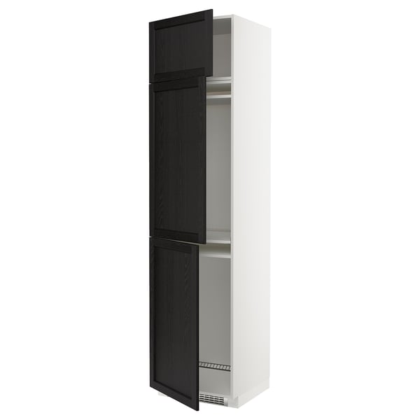 METOD high cab f fridge/freezer w 3 doors, white/Lerhyttan black stained, 60x60x240 cm